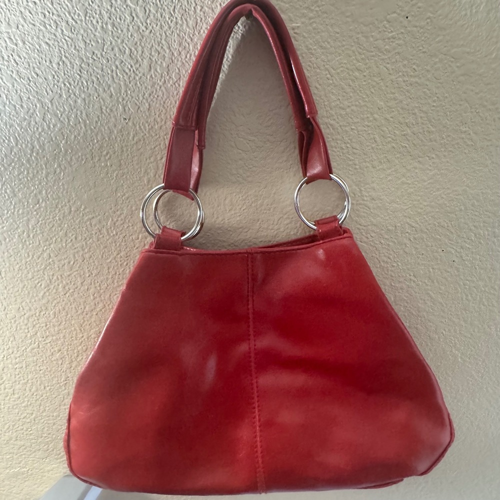 Aldo Red Faux Leather Shoulder Bag Silver O-Ring Hardware Tote Handbag
